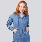 Denim Blue Ultra Soft Pure Cotton Fleece Hoodie Jacket - Alice In Wonderland Young Spirit