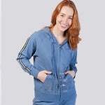 Denim Blue Ultra Soft Pure Cotton Fleece Hoodie Jacket - Alice In Wonderland Young Spirit