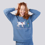 Denim Blue Ultra Soft Pure Cotton Fleece Sweater - Alice in Wonderland Young Spirit