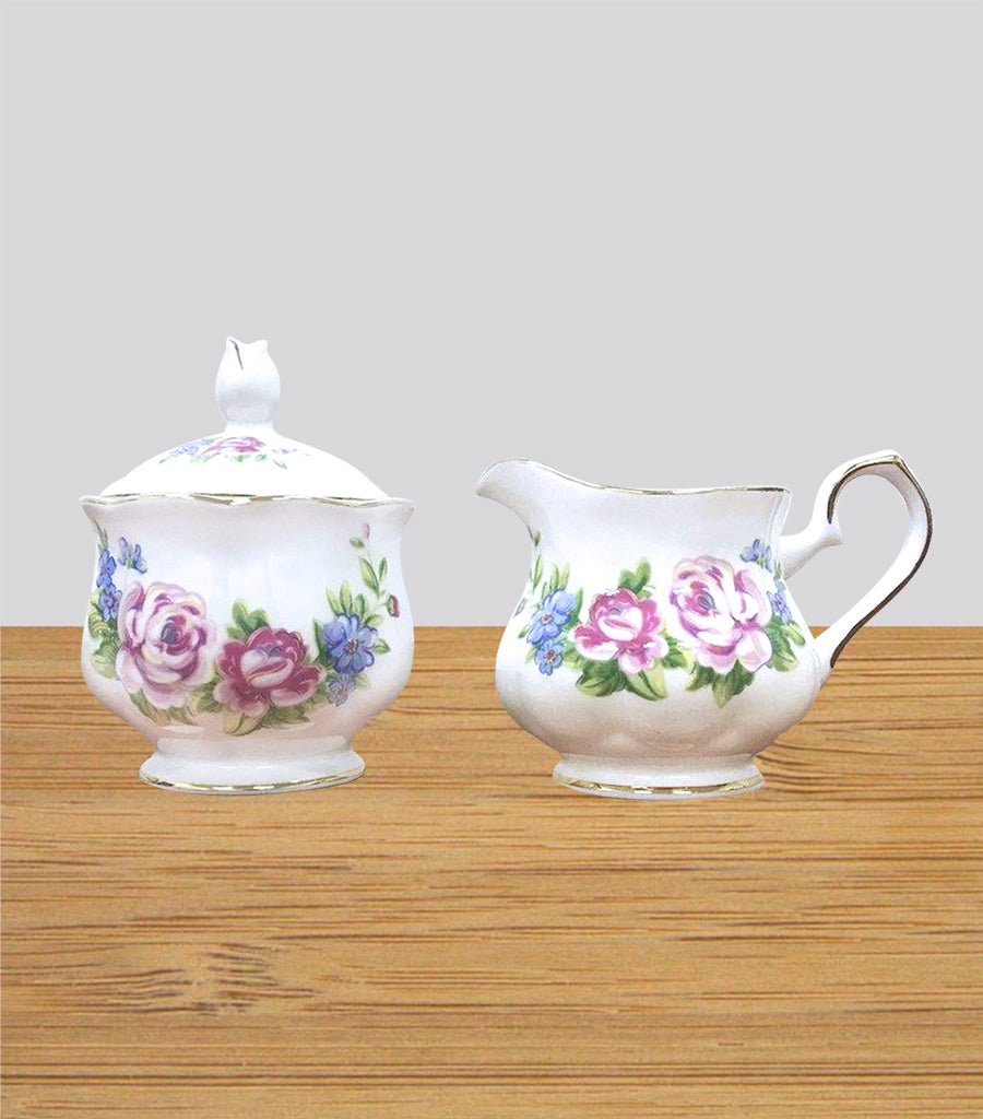 Fine Bone China Floral Creamer & Sugar Jar Set Magnolia Lounge