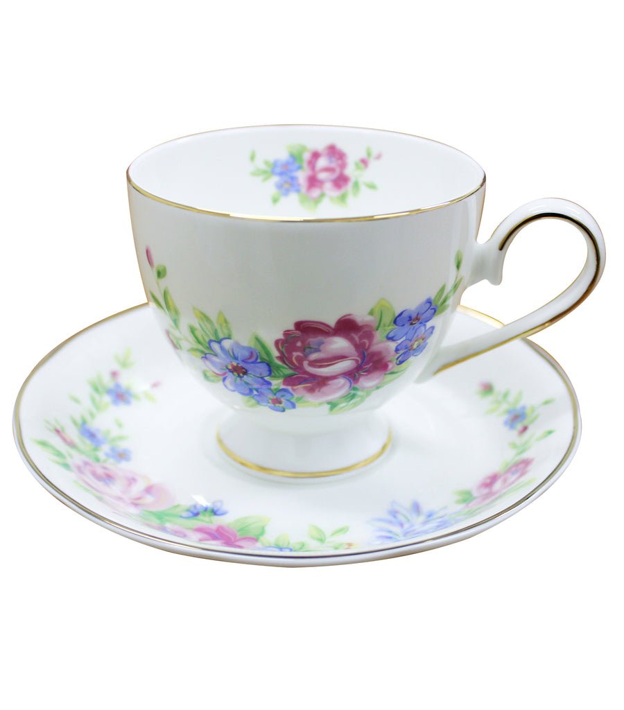 Fine Bone China Floral Cup & Saucer Set ( 4 Sets ) Magnolia Lounge