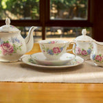 Fine Bone China Floral Teacup & Saucer Set ( 4 Sets ) Magnolia Lounge