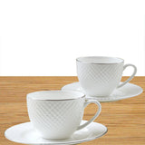 Fine Bone China White Diamond Embossed Cup and Saucer ( 4 Sets ) The Iris Emporium