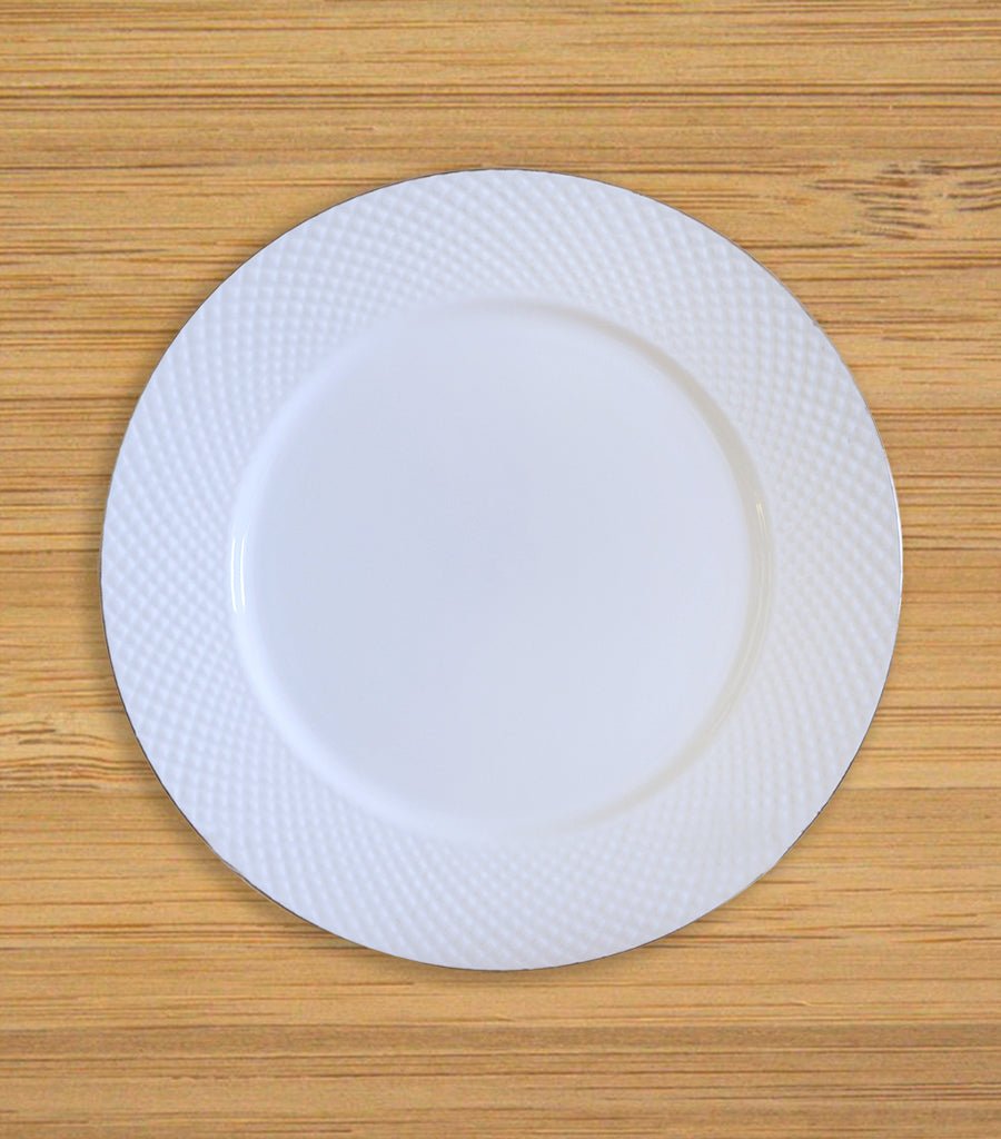 Fine Bone China White Diamond Embossed Dinner Plates 10.8” (Set of 2) The Iris Emporium