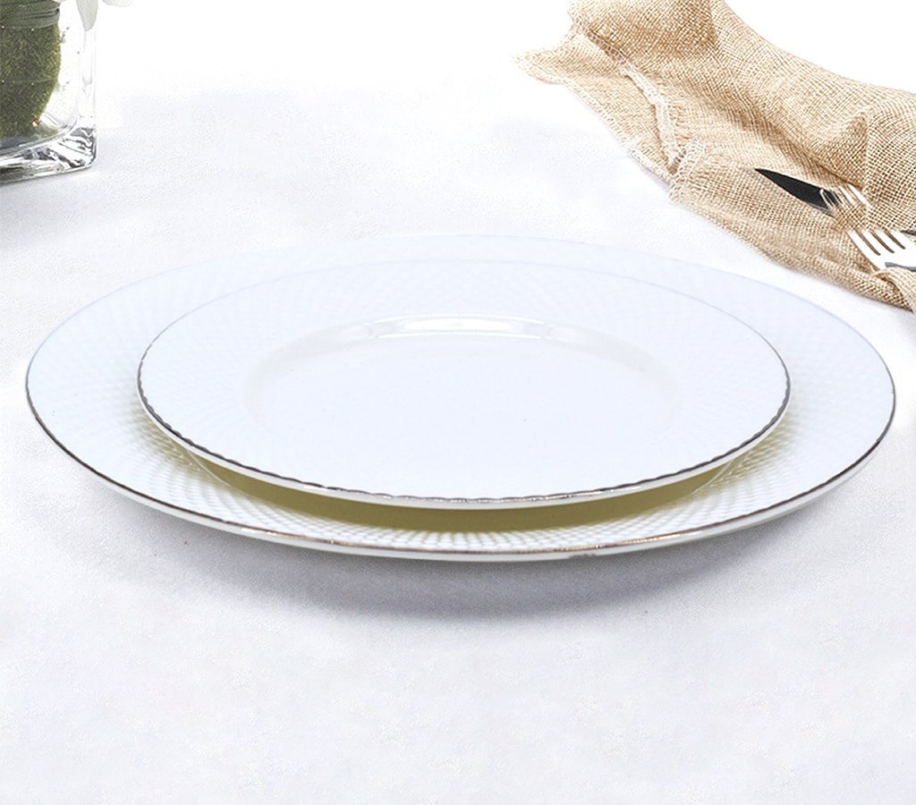 Fine Bone China White Diamond Embossed Dinner Plates 10.8” (Set of 2) The Iris Emporium