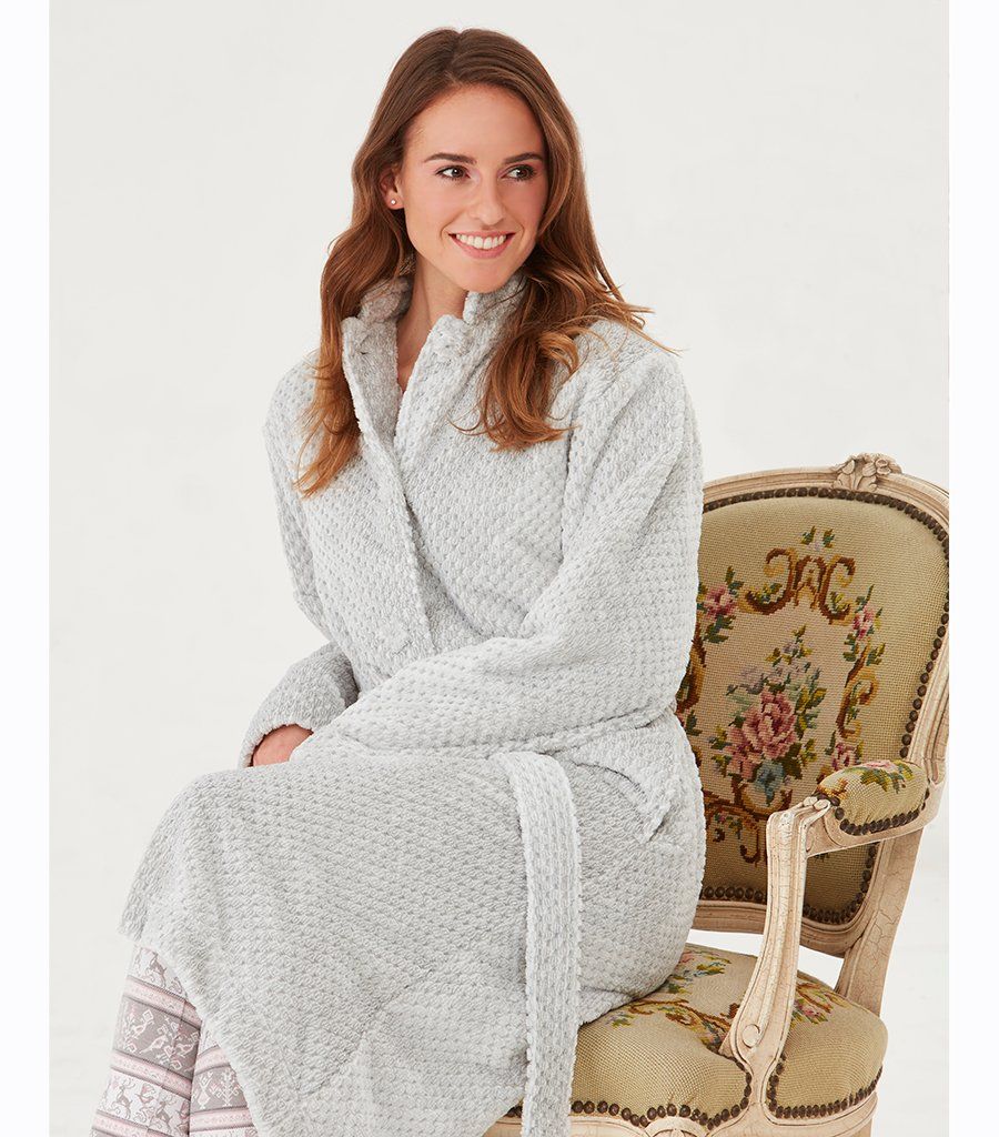 Grey Marle Button Through Dressing Gown Magnolia Lounge