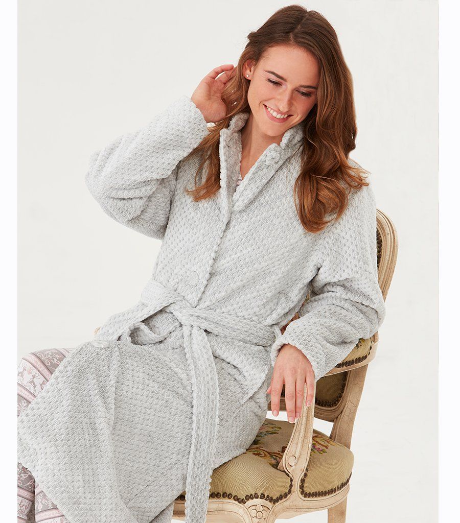 Grey Marle Button Through Dressing Gown Magnolia Lounge