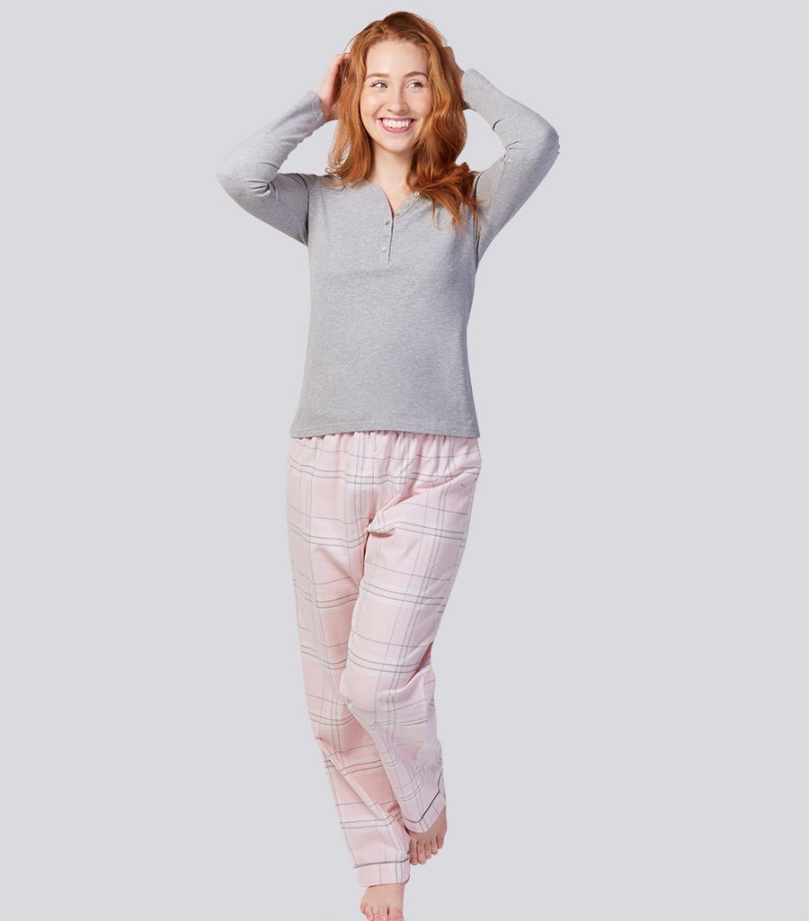 Grey Marle Cotton Long Sleeve Henley Tee Magnolia Lounge