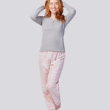 Grey Marle Cotton Long Sleeve Henley Tee Magnolia Lounge
