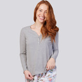 Grey Marle Cotton Long Sleeve Henley Tee Magnolia Lounge