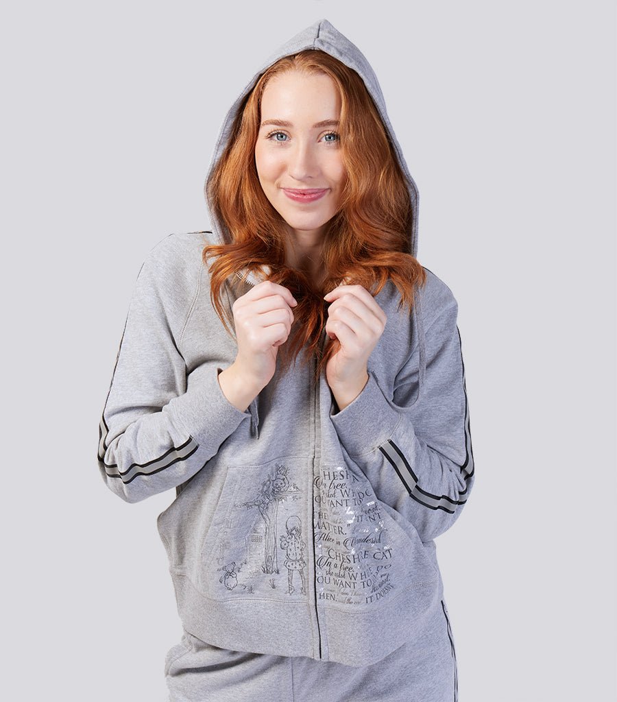 Grey Marle Ultra Soft Pure Cotton Fleece Hoodie Jacket - Alice In Wonderland Young Spirit