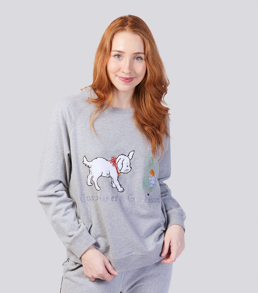 Grey Marle Ultra Soft Pure Cotton Fleece Sweater - Alice in Wonderland Young Spirit