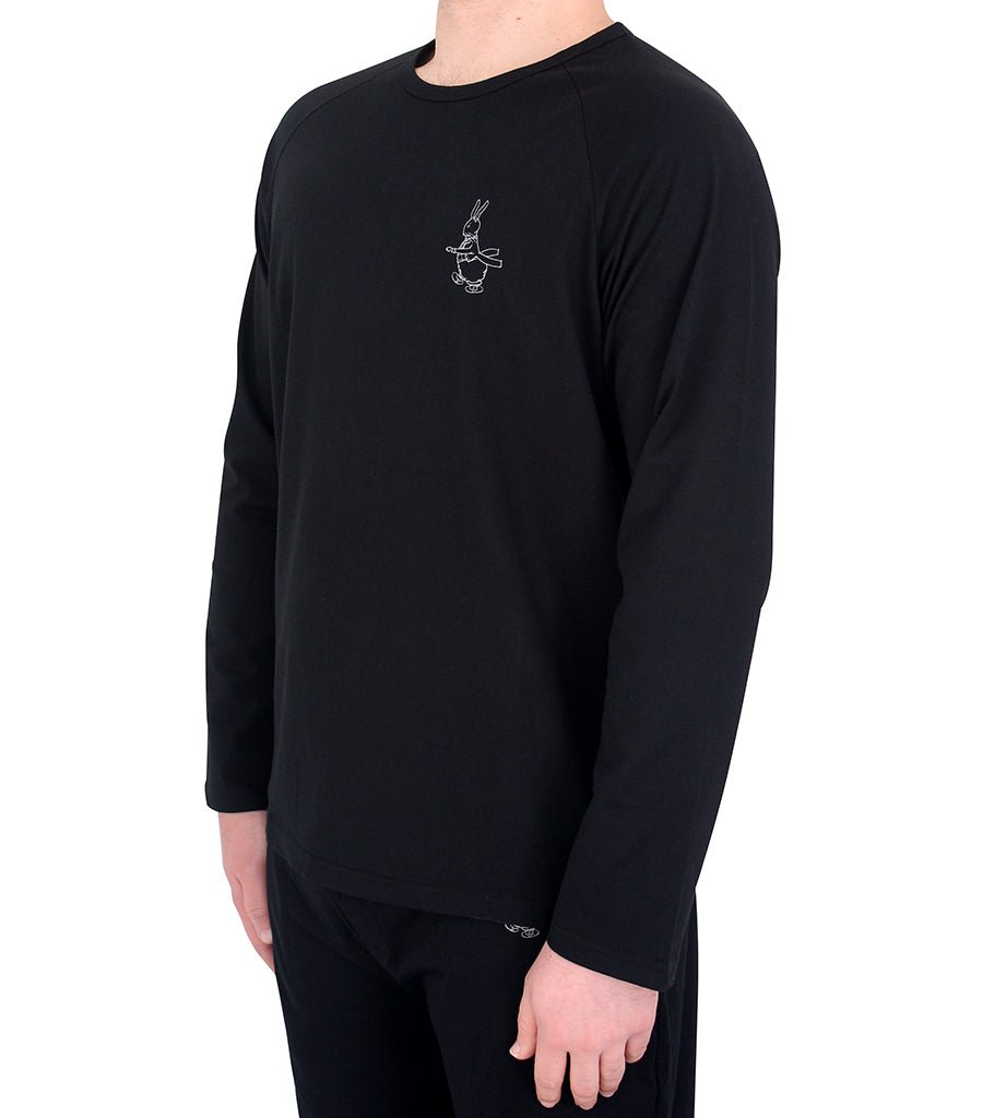 Mens Black Long Sleeve Cotton Jersey T-Shirt Young Spirit