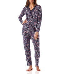 Women’s winter pyjama set | Mia Floral Viscose Elastane Henley Tee & Tapered Pant Pyjama Set Magnolia Lounge Australia