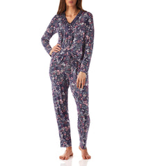 Women’s winter pyjama set | Mia Floral Viscose Elastane Henley Tee & Tapered Pant Pyjama Set Magnolia Lounge Australia