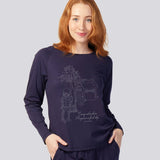 Navy Cotton Blend Raglan Sleeve Stretch Tee - Alice In Wonderland Cheshire Cat Young Spirit