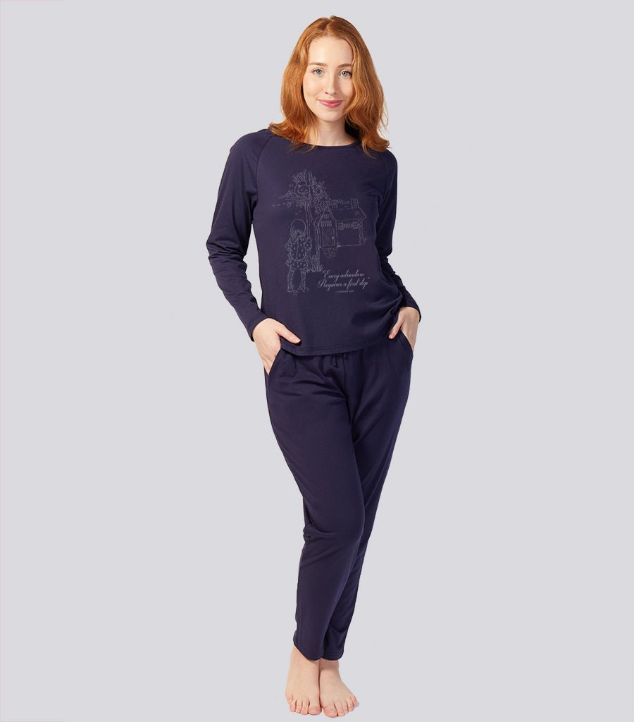 Navy Cotton Blend Raglan Sleeve Stretch Tee - Alice In Wonderland Cheshire Cat Young Spirit