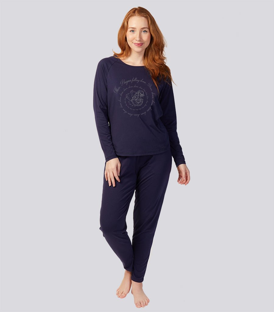 Navy Cotton Blend Raglan Sleeve Stretch Tee - Alice In Wonderland Falling down the Rabbit Hole Young Spirit