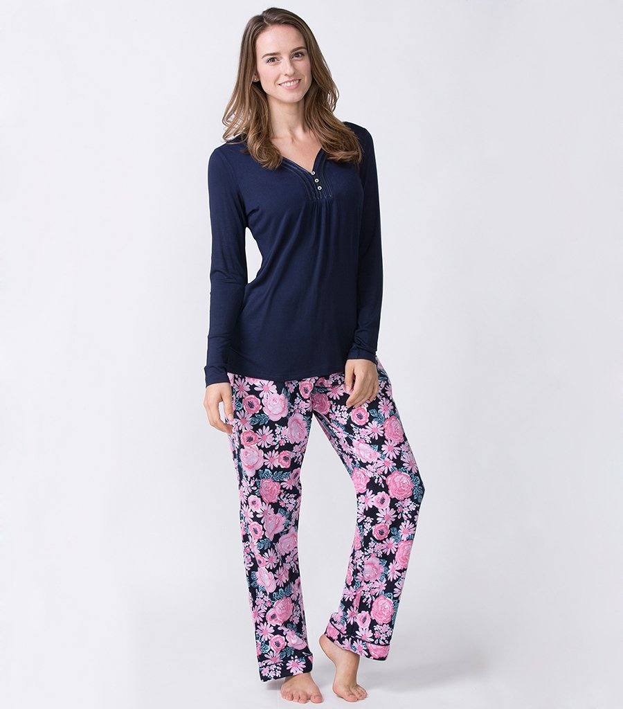 Navy Long Sleeve Henley Tee Magnolia Lounge