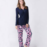 Navy Long Sleeve Henley Tee Magnolia Lounge