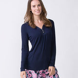 Navy Long Sleeve Henley Tee Magnolia Lounge