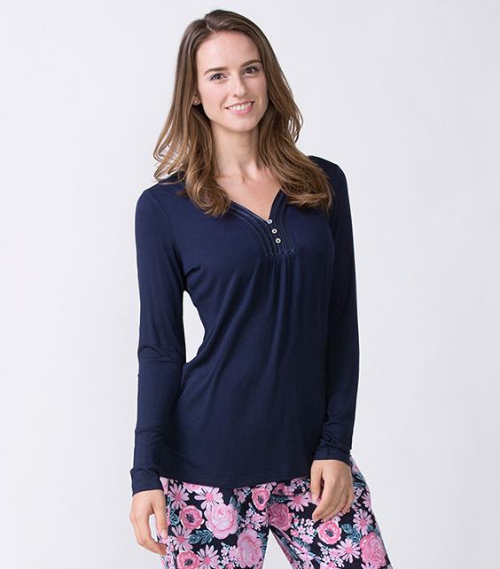 Navy Long Sleeve Henley Tee Magnolia Lounge