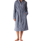 Women’s winter dressing gown | Navy Marle Button Up  Fleece Dressing Gown | Magnolia Lounge Australia