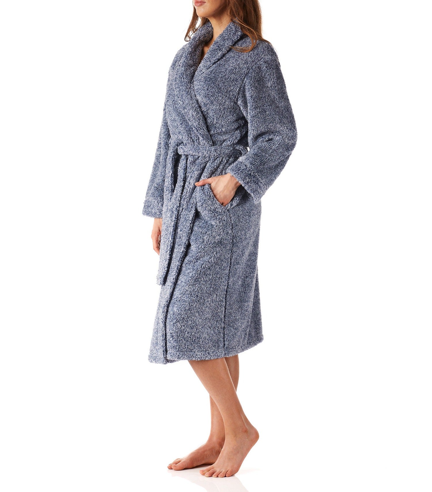 Women’s winter dressing gown | Navy Marle Shawl Collar Fleece Dressing Gown | Magnolia Lounge Australia