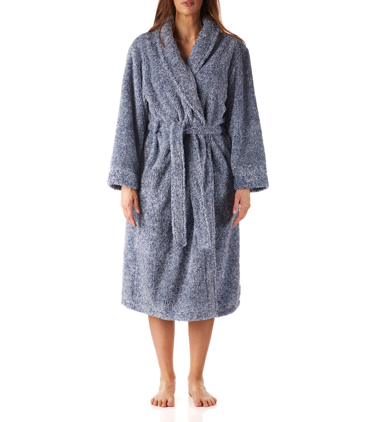 Women’s winter dressing gown | Navy Marle Shawl Collar Fleece Dressing Gown | Magnolia Lounge Australia