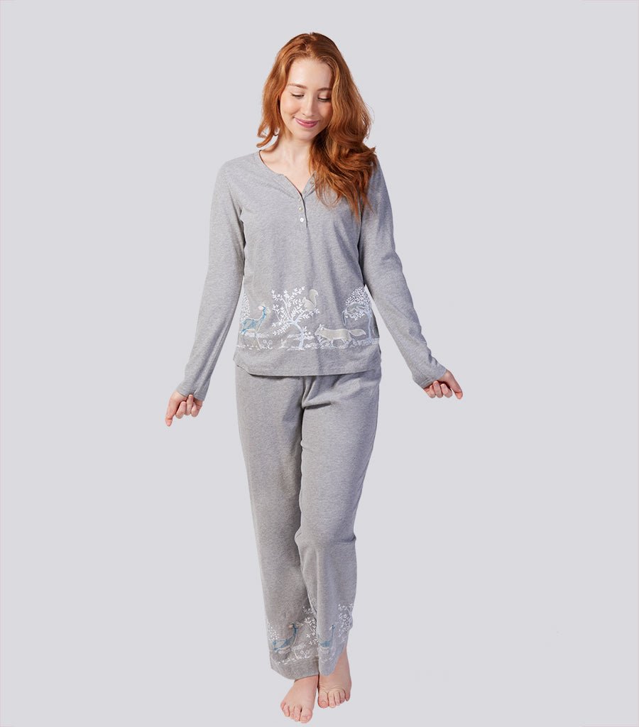 Women's winter pyjama top | Pure Soft Cotton Long Sleeve Henley Pyjama Top - Into The Woods | Magnolia Lounge Australia