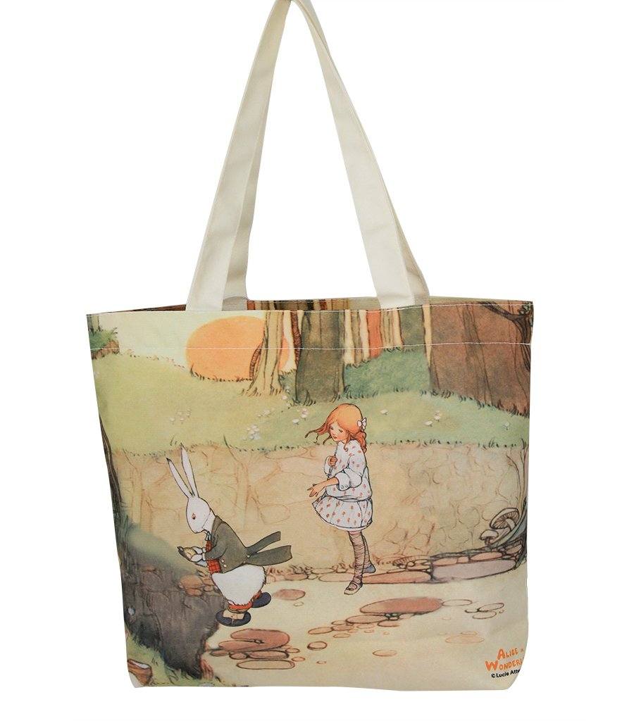 Alice In Wonderland Canvas Daily Tote Shopping Bag - Alice with Rabbit Young Spirit