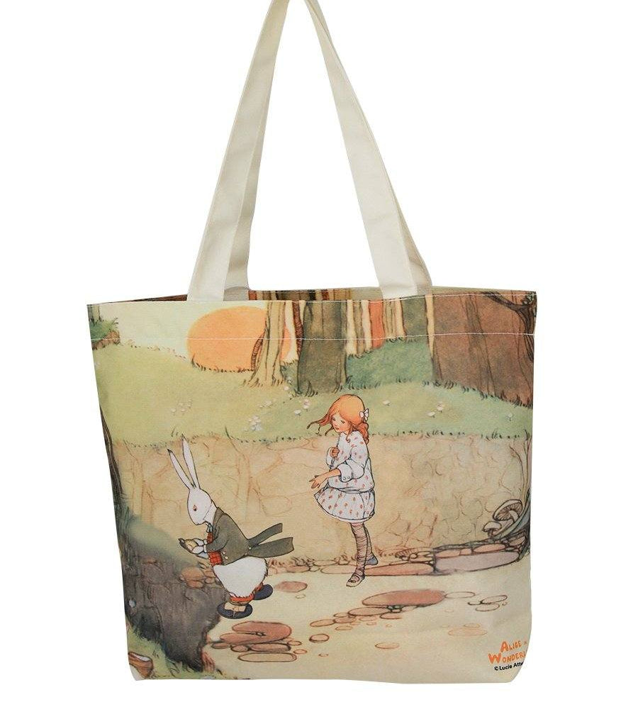 Alice In Wonderland Canvas Daily Tote Shopping Bag - Alice with Rabbit Young Spirit