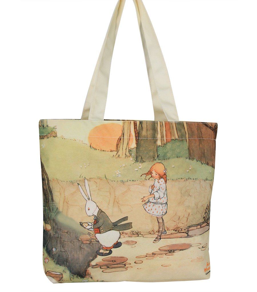 Alice In Wonderland Canvas Daily Tote Shopping Bag - Alice with Rabbit Young Spirit