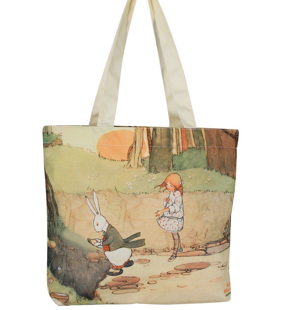 Alice In Wonderland Canvas Daily Tote Shopping Bag - Alice with Rabbit Young Spirit