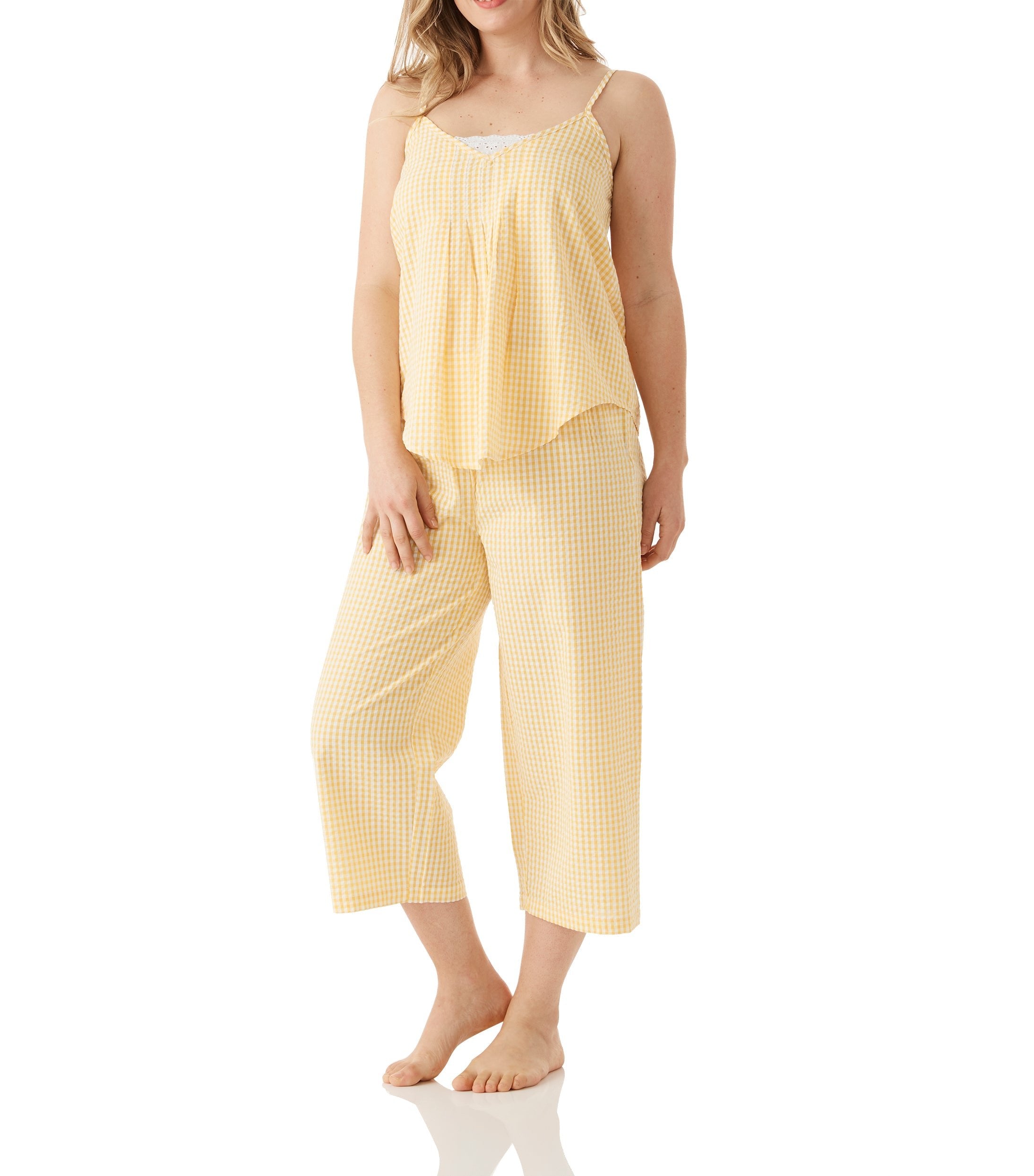 Yellow Summer Country Cami & 3/4 Pant Pyjama Set Magnolia Lounge