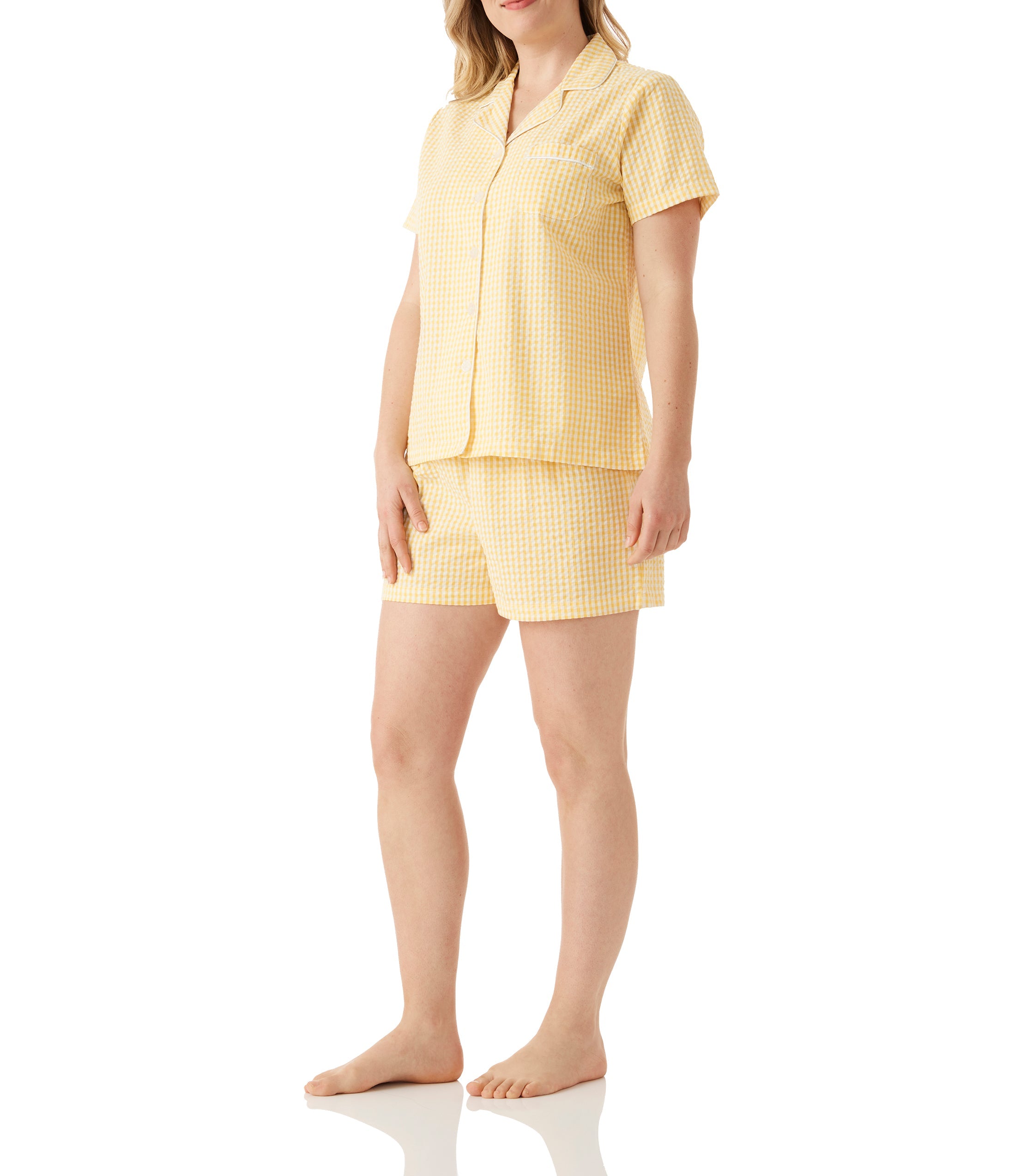 Women's Yellow Gingham 100% Cotton Summer Pyjama Set